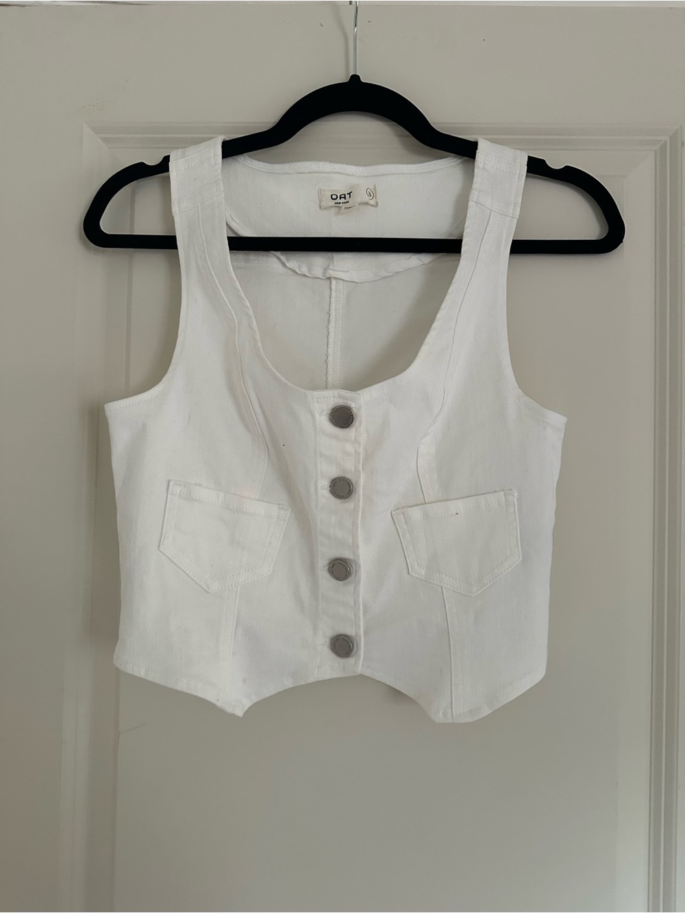 White Denim Button-Front Crop Tank Top
